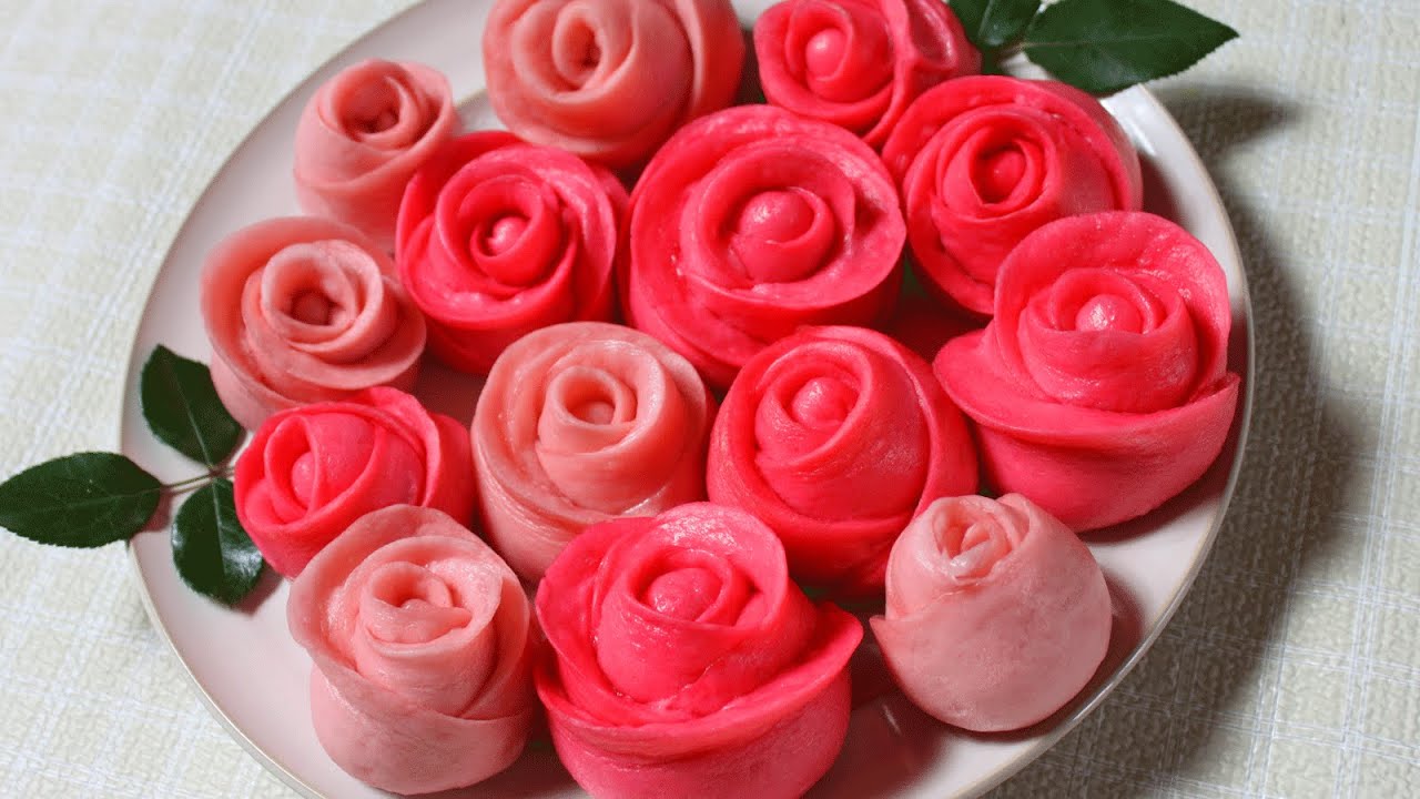 steamed buns / Valentines rose flower cake  玫瑰花馒头