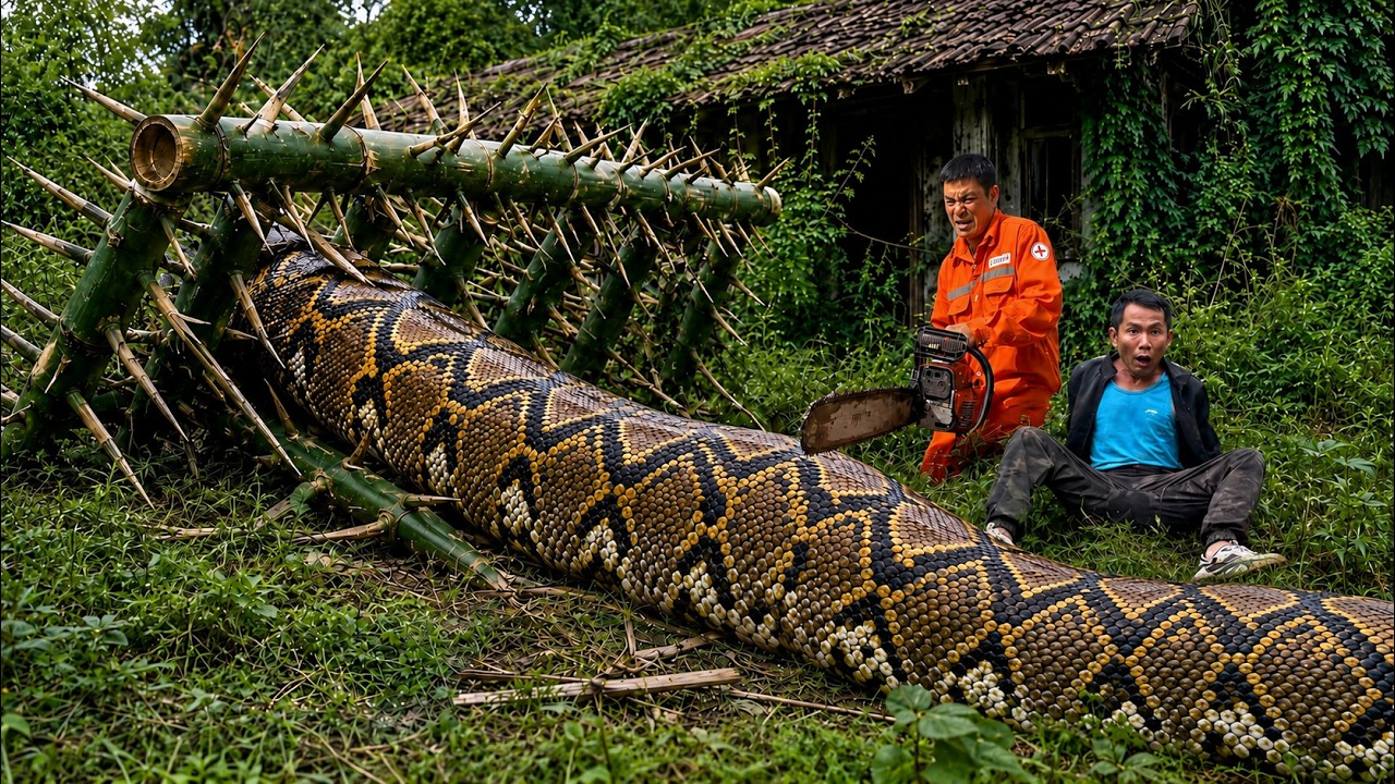 GIANT ANACONDA  TRAP Near Abandoned House | BRAVE HUNTER  Uses Chainsaw To Confront GIANT Python