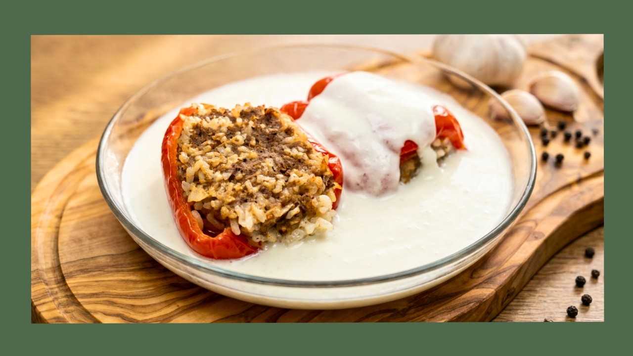 Stuffed bell pepper with a sauce you’ve never tried before!