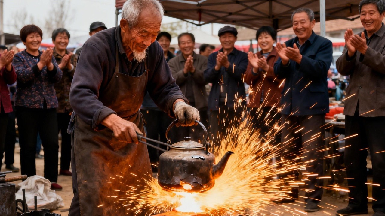 70岁老铁匠赶集修水壶，都烂成这样了，维修一下还能用50年！【老登】