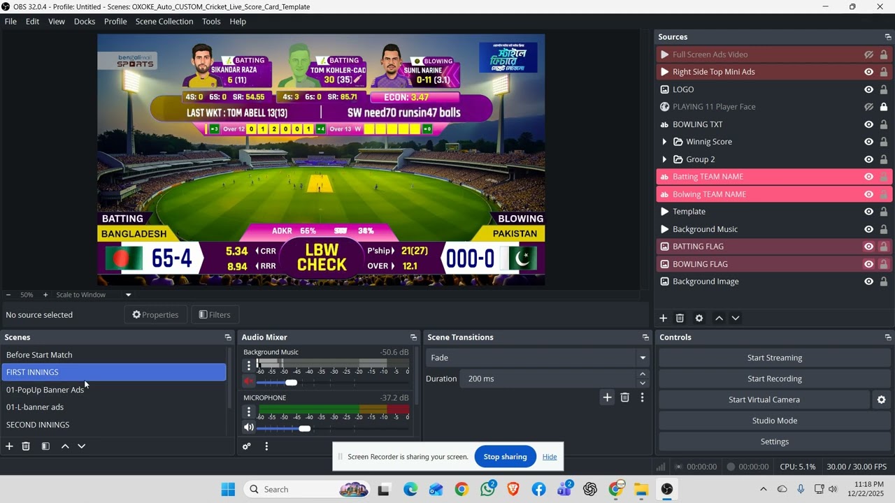 👉 মাত্র ৫ মিনিটে OBS সেটআপ করে Cricket Live দিন | YouTube & Facebook Auto Score