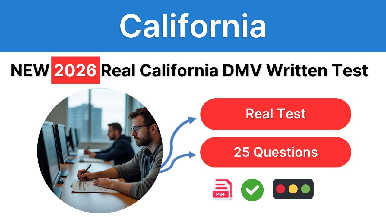 Новый письменный тест DMV Калифорнии 2026 года | Обновленный тест, 25 вопросов