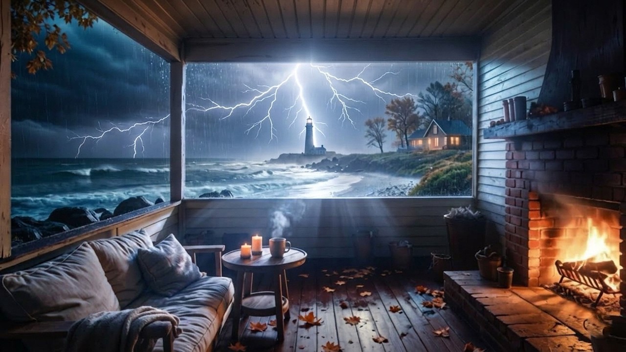 🌙 Midnight Rain & Low Thunder, Cozy Forest Cabin Fireplace with Calm Piano – 10H 🔥🌧️🎹