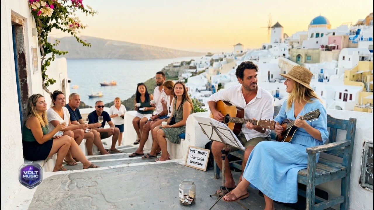 🌅 Romantic Sunset Busking ~ Cozy Acoustic Soul & Folk Pop Duet in Santorini | VOLT MUSIC⚡️| 4K