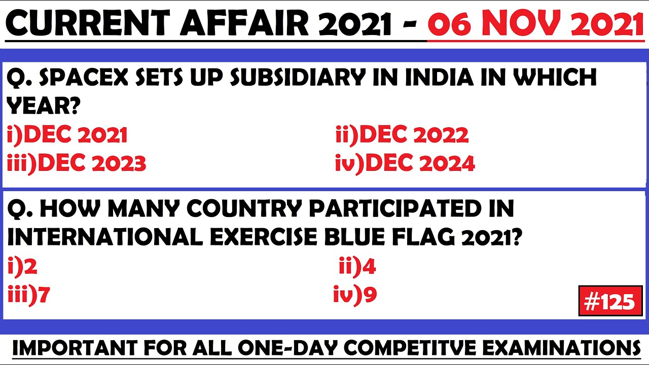 06 Nov 2021 Current Affairs Questions | India & World Current Affairs | Current Affairs 2021 Nov |
