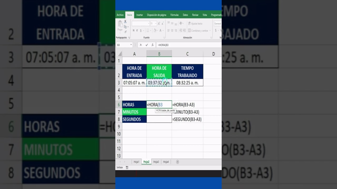 Cálculo de una jornada en hora, minutos y segundos #excel #ecuador #excelblue  #exceltips #microsoft