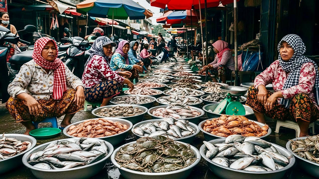 Vibrant Fresh Fish Market Scene in Southeast Asia