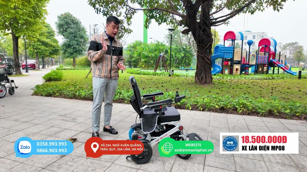 GIỚI THIỆU CHI TIẾT XE LĂN ĐIỆN MP-08 ! Nhỏ gọn tiện lợi ,  trọng lượng 20kg