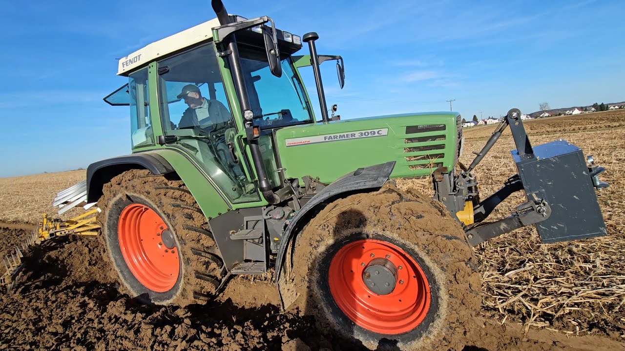 Fendt Farmer 309 C Turbo mit RABE WERK Star 120 + 4  -Schar Volldrehpfug im Ackermodus 2024!