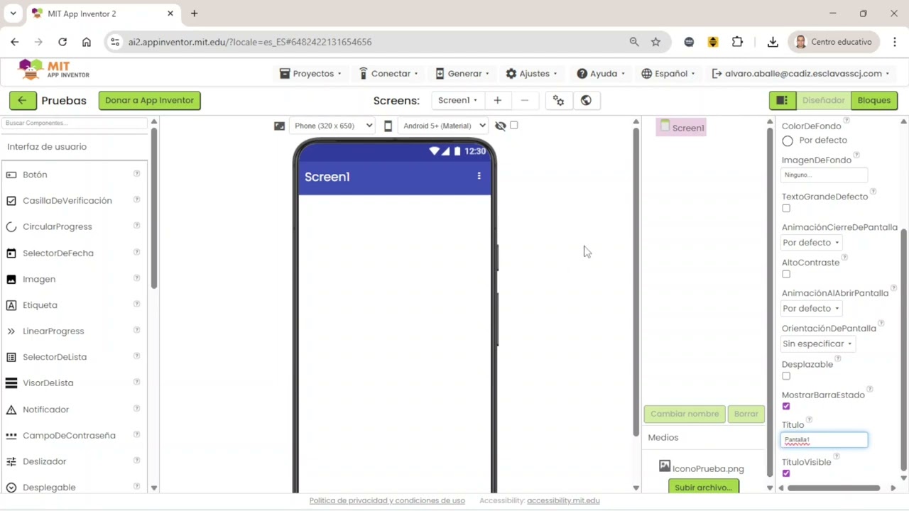 Pantalla de Inicio de App Inventor 2026