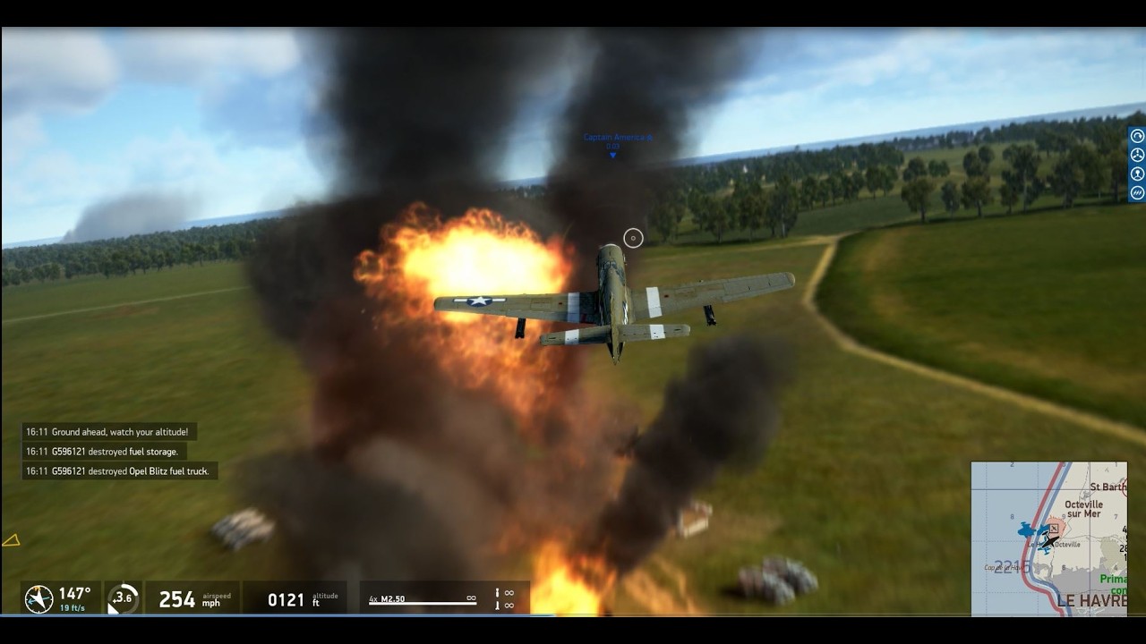 IL 2 Sturmovik Captain America Attacked German Guns and Railroads at Le Havre France