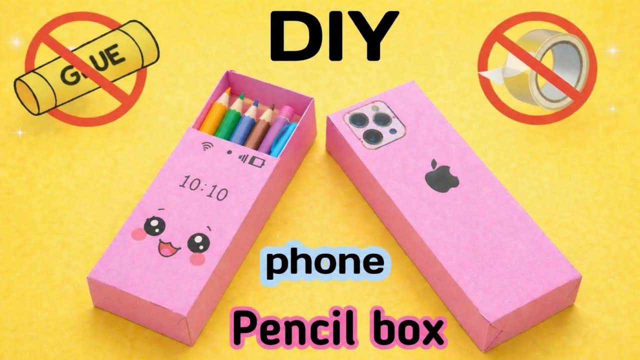 DIY phone pencil box|Diy paper pencil box|How to make paper pencil box without glue,scissor and tape