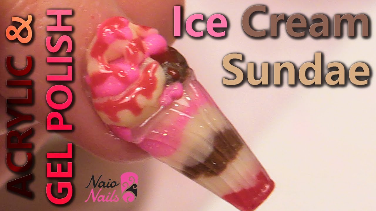 Cute Ice Cream Sundae 🍦 Fun Summer Nail Art Design | 3D Acrylic and Gel Polish Nail Art Combo