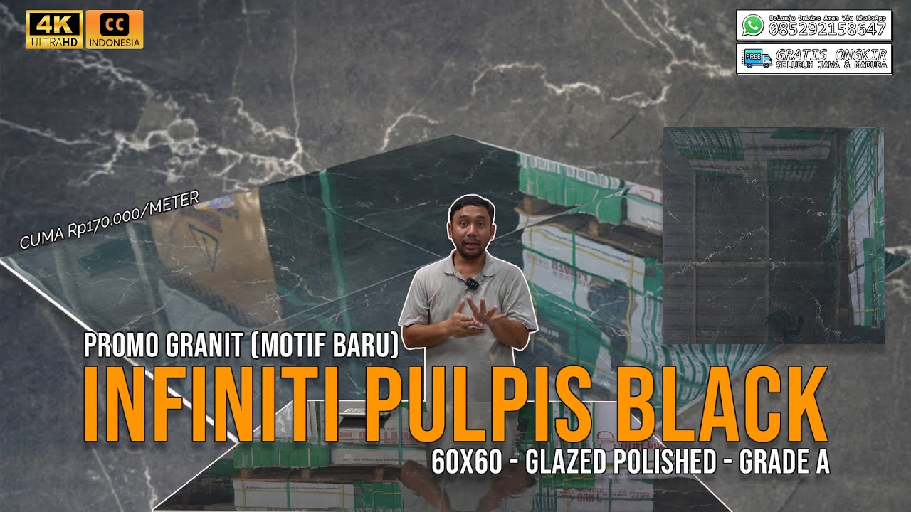 PROMO GRANIT HITAM BEST SELLER, INFINITI PULPIS BLACK MOTIF MARMER, 60x60 - GLAZE POLISH Rp170.000/M