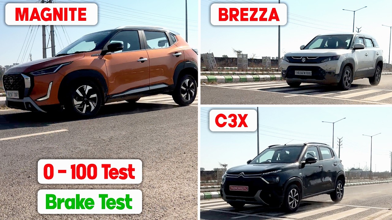 0-100 & 100-0 | कमाल कर दिया 😍 Brezza vs Magnite CVT vs Citroen C3X - SalahCar