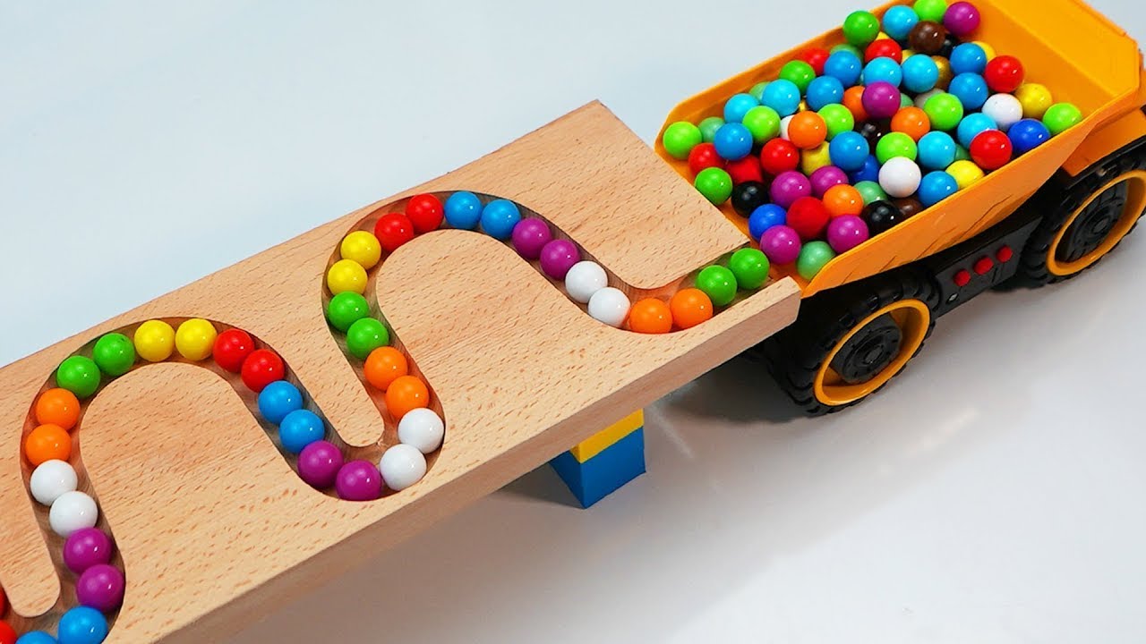 Marble Run Race ☆ HABA Slope & Retro Makita Truck, Excavator, Garbage Truck, Dump Truck, Ambulances