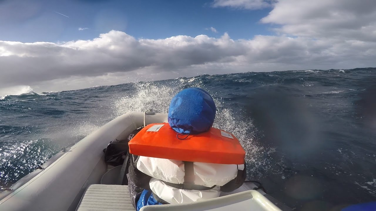 Put wife in a 4.3 meter RIB boat in force 8 storm ... she enjoys it ! Alghero, Capo Caccia, Sardinia
