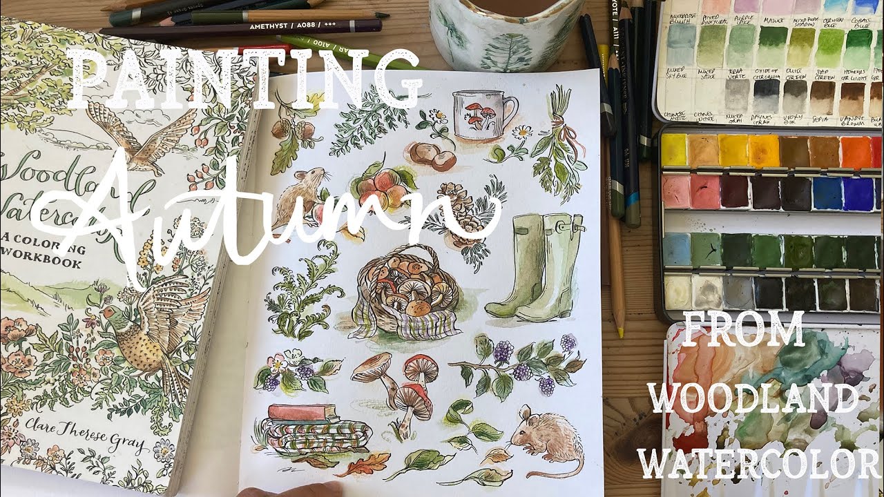 Painting an Autumn page from Woodland Watercolor