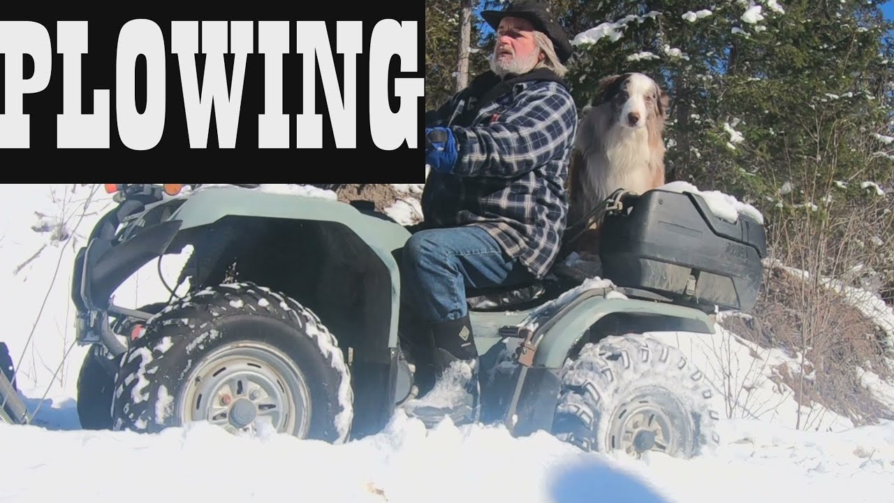 Old Yamaha Kodiak 350 plows wet heavy snow.