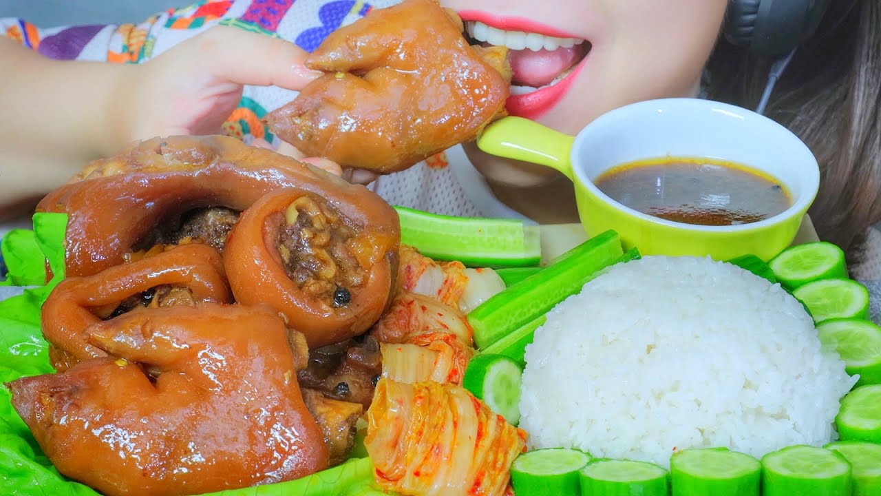 ASMR BAISED PORK LEG WITH SOY SAUCE X RICE X KIMCHI EAITNG SOUNDS | LINH-ASMR