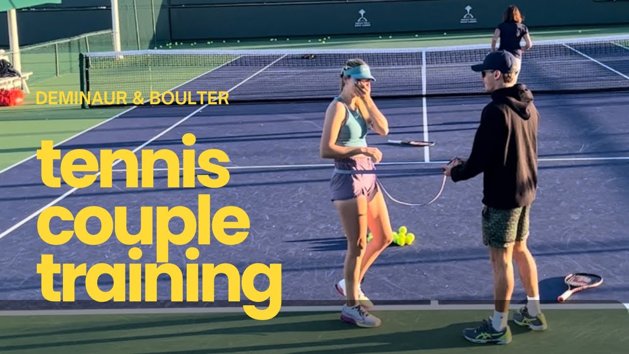 Alex de Minaur assists girlfriend Katie Boulter with on court training 2023 Indian Wells tennis