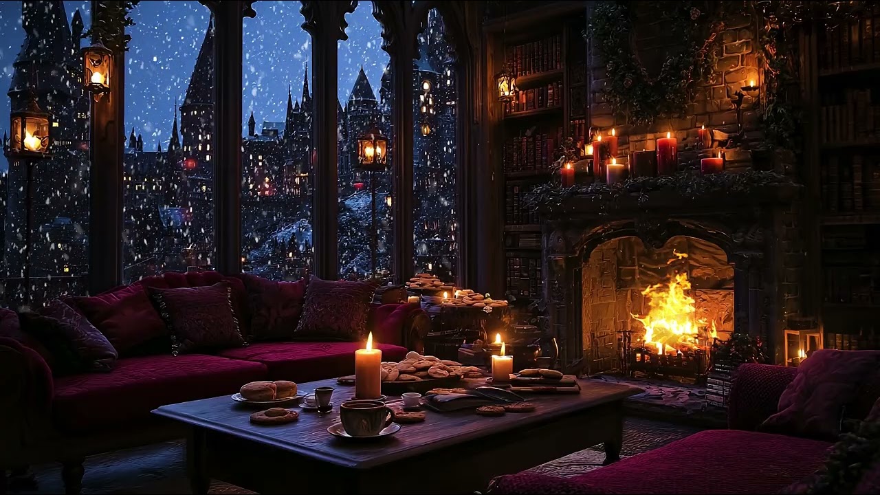 Medieval Castle in a Snowstorm ❄️ Fireplace White Noise for Deep Sleep, Calm & Relaxation