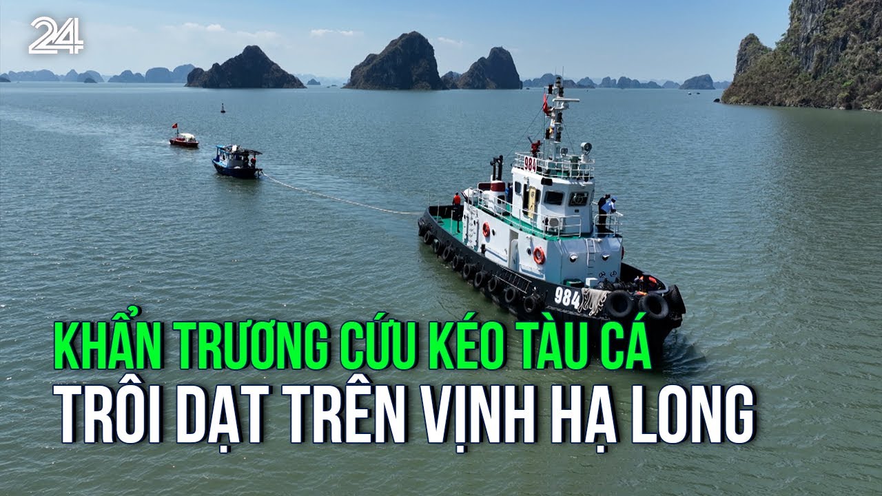 Khẩn trương cứu kéo tàu cá trôi dạt trên Vịnh Hạ Long | VTV24