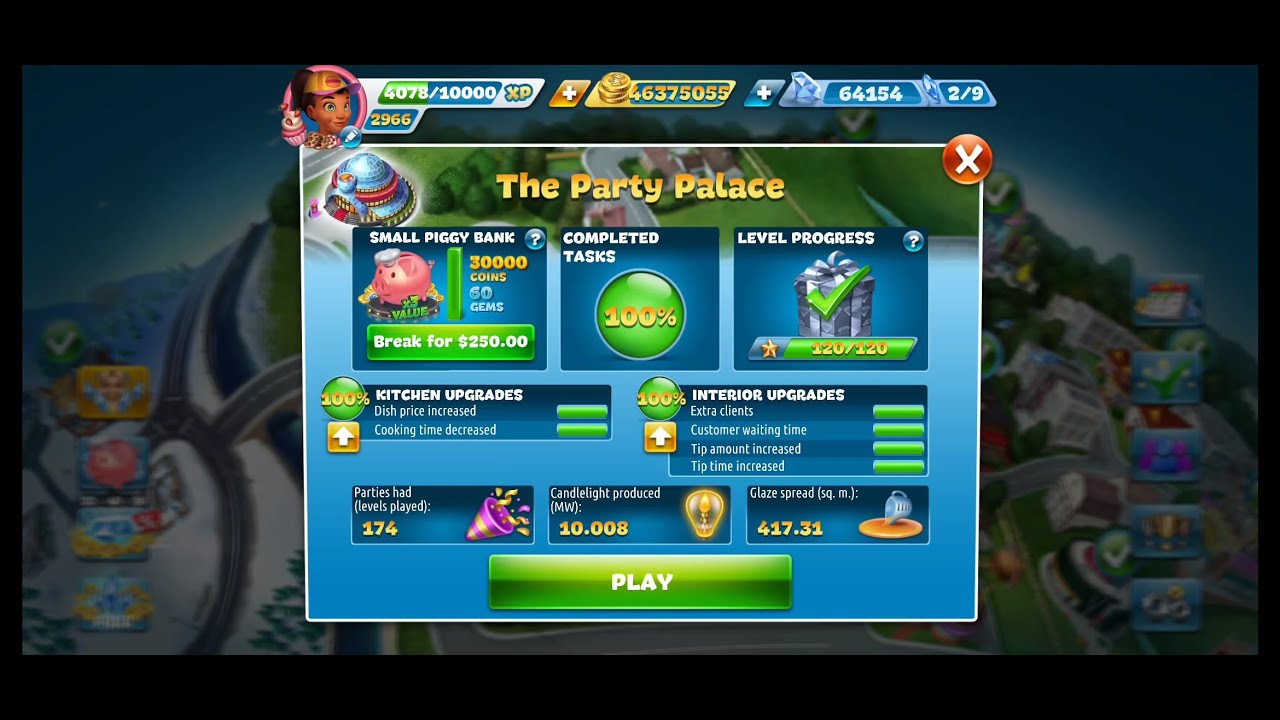 Cooking Fever - The Party Palace Level 1-40 (3 Stars) Fully Upgraded
