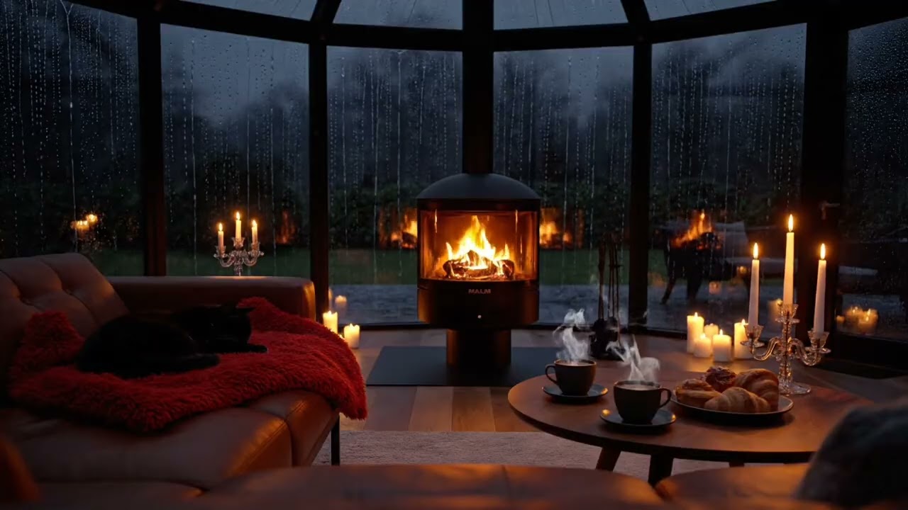 Cozy Rainy Night Atrium Smooth Jazz 