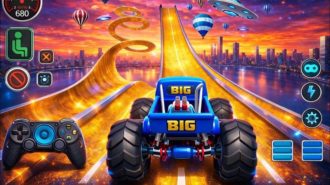 Monster Truck Mega Ramp  🔥 | Crazy Stunts on Sky Track | Ultimate Racing Game