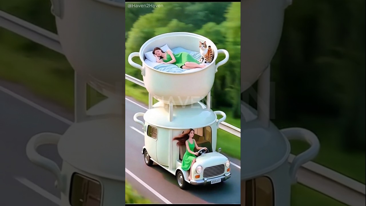 Cat and Girl Traveling in a Pot Car 🐱🚙 #travel #potcartrip #fantasyride #haven2haven #shorts #F97