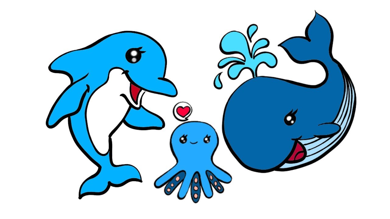 Drawing and Coloring for Kids - Doodle Dolphin Whale Octopus