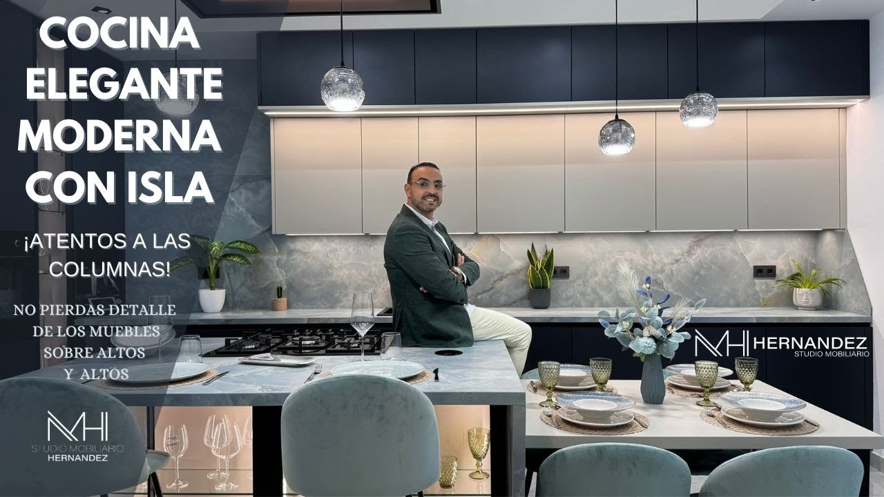 COCINA ELEGANTE Y MODERNA CON ISLA Y DESAYUNADOR - STUDIO MOBILIARIO HERNANDEZ