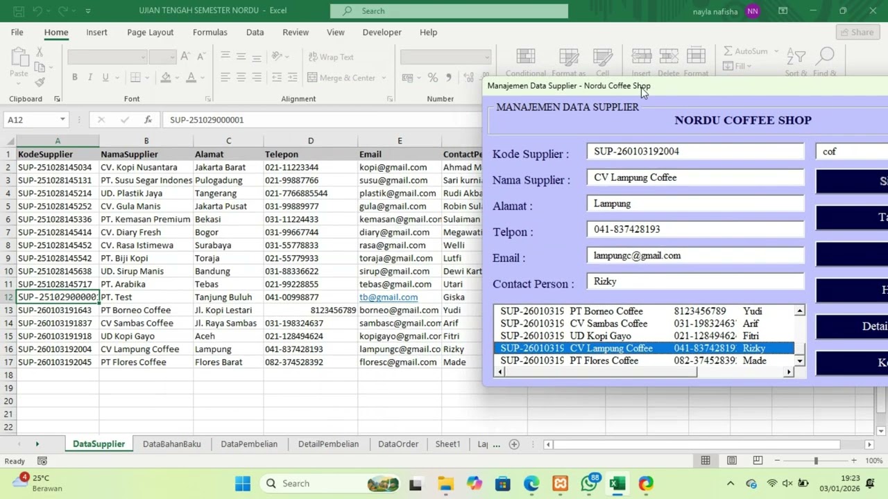 Tugas UAS Demonstrasi Aplikasi Excel Berbasis VBA pada Nordu Coffee Shop
