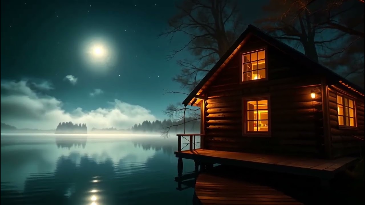 Starry Night Lake Cabin 🌙 Cozy Sleep Story & Calm Nature Sounds for Deep Sleep