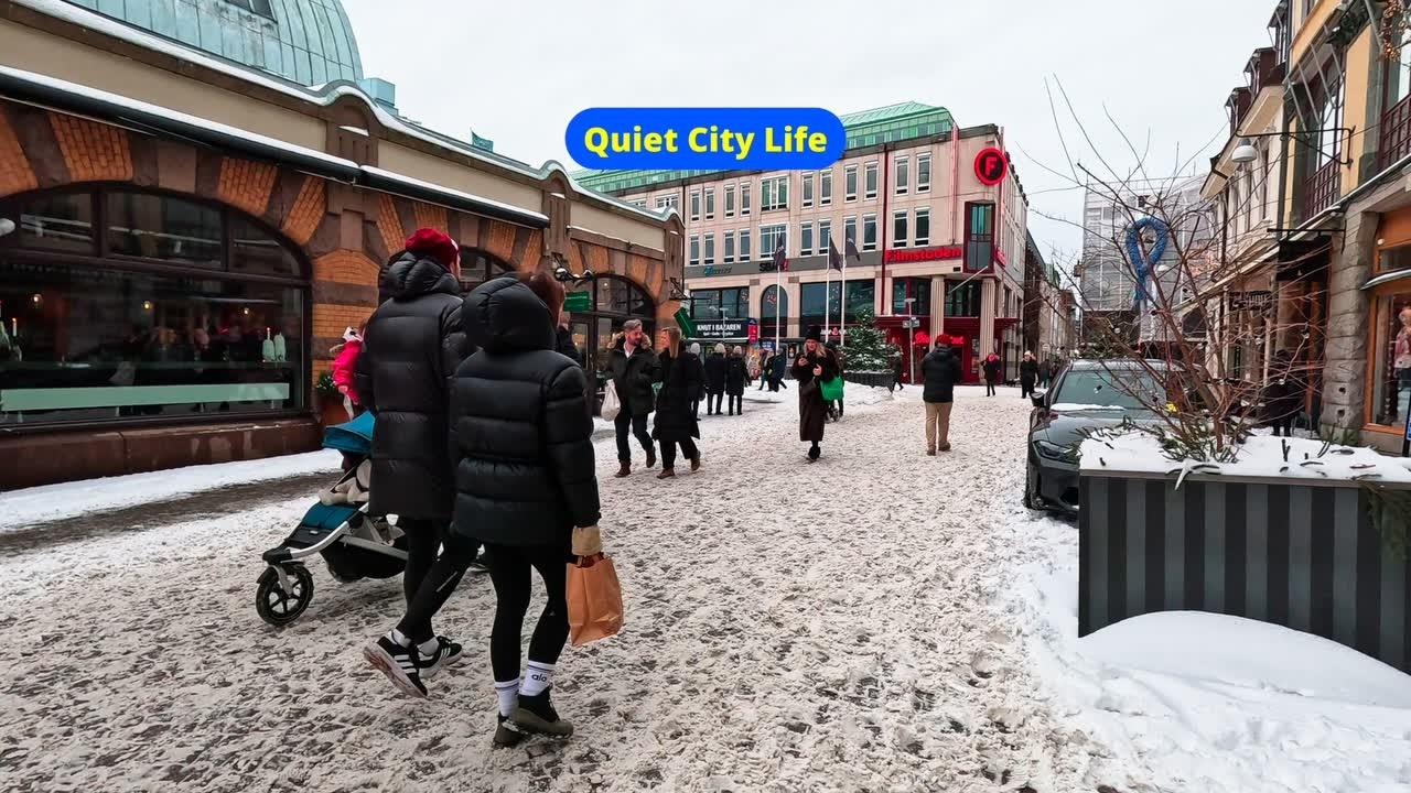 Gothenburg Sweden 4K – Snowy Midday City Walk