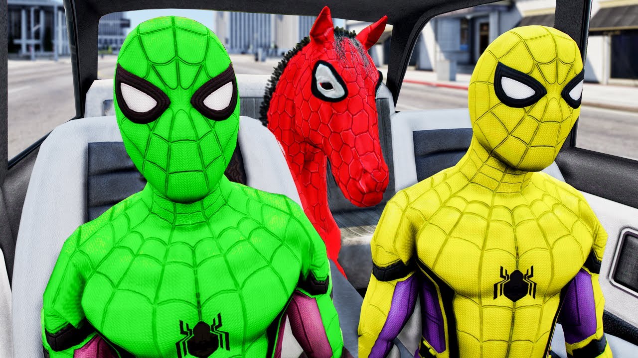 PRO 5 SPIDER-MAN TEAM Surprise Horse With Dancing In Car Ride Chase | Dance Party Spiderman Game