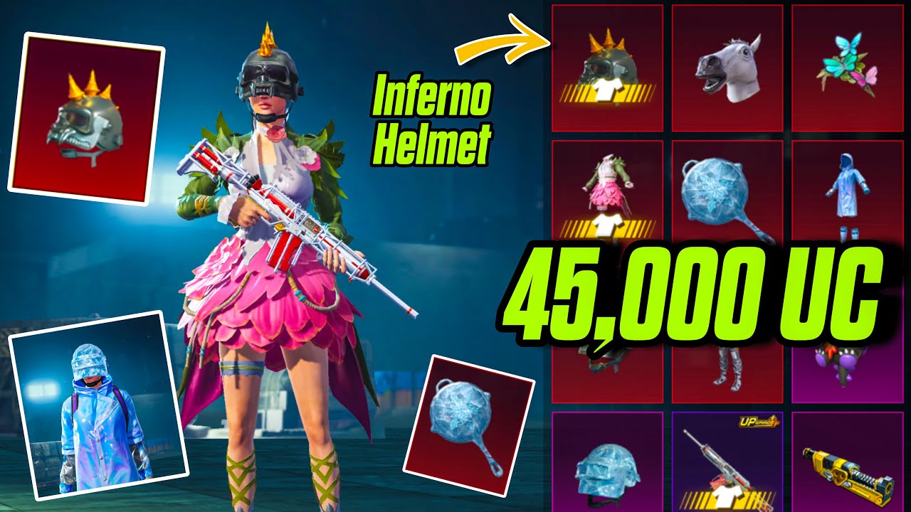 45,000 UC 🔥INFERNO Helmet , FOREST ELF Set & GLACIER Set Crate Opening Trick | BGMI Crate Opening