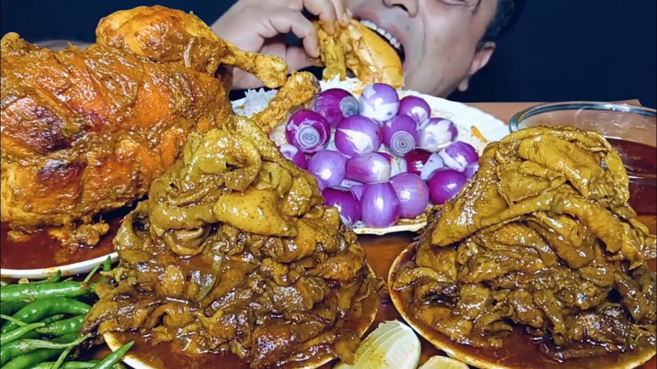 Eating 2 kg Whole Chicken |2Kg Spicy Oily Chicken Skin Curry |Lot's Of Onion, Salad & Basmati Rice 😋