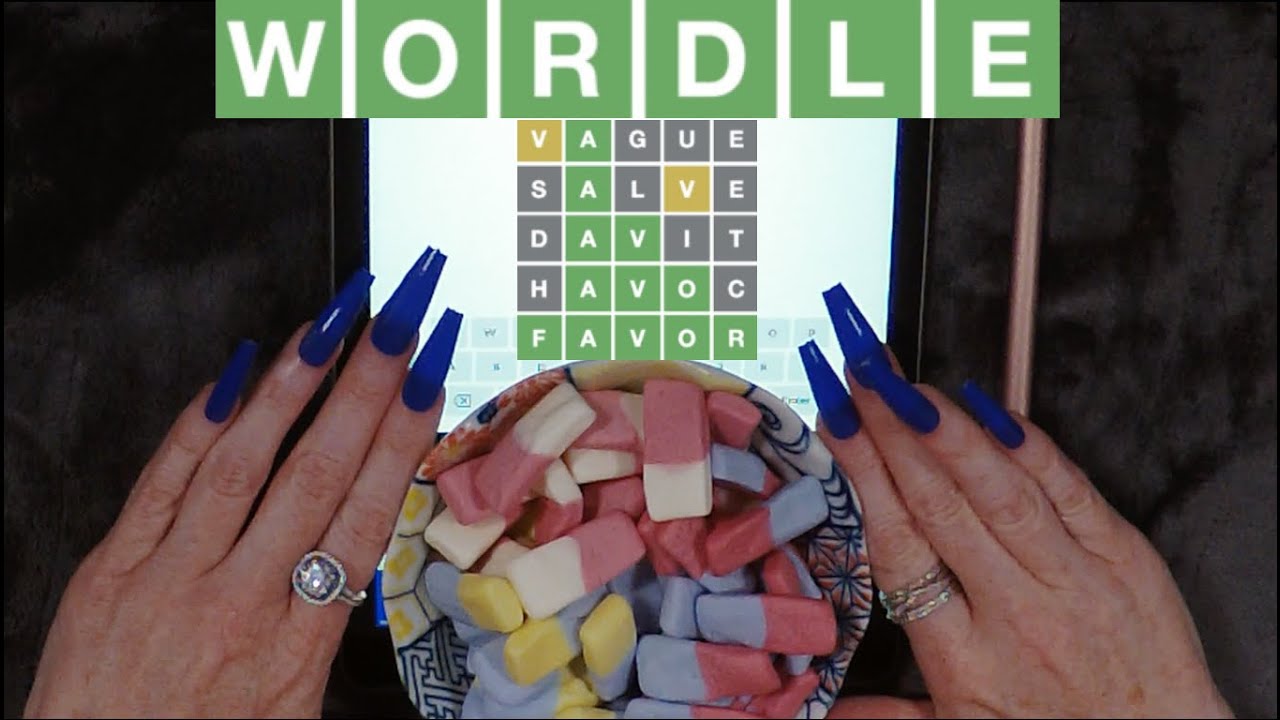 ASMR Eating Squashies Gummy Candy & WORDLE on iPad | Whispered Game Play