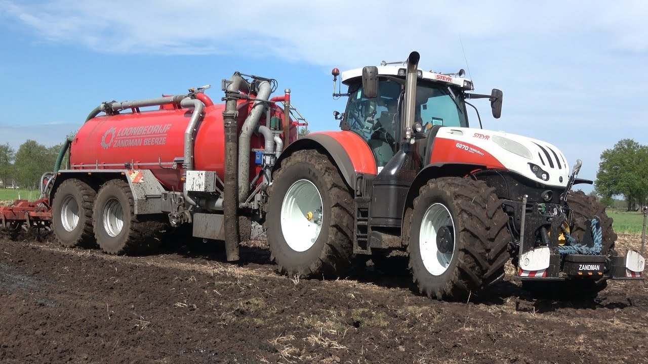 Bouwland bemesten met Steyr Terrus CVT 6270 en Garant Kotte mesttank - Loonbedrijf Zandman (2019)