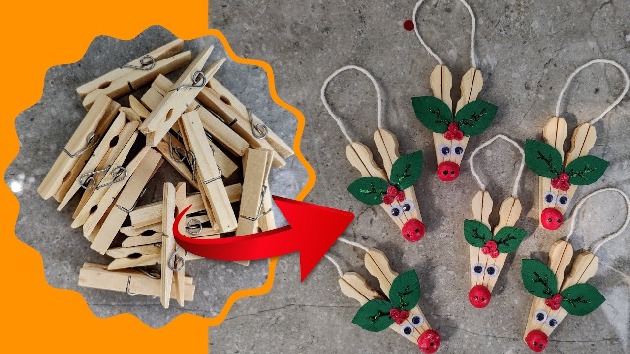 DIY - TRANSFORMEI PREGADORES EM ENFEITES PARA ÁRVORE DE NATAL!!! VEJA COMO FAZER!!!