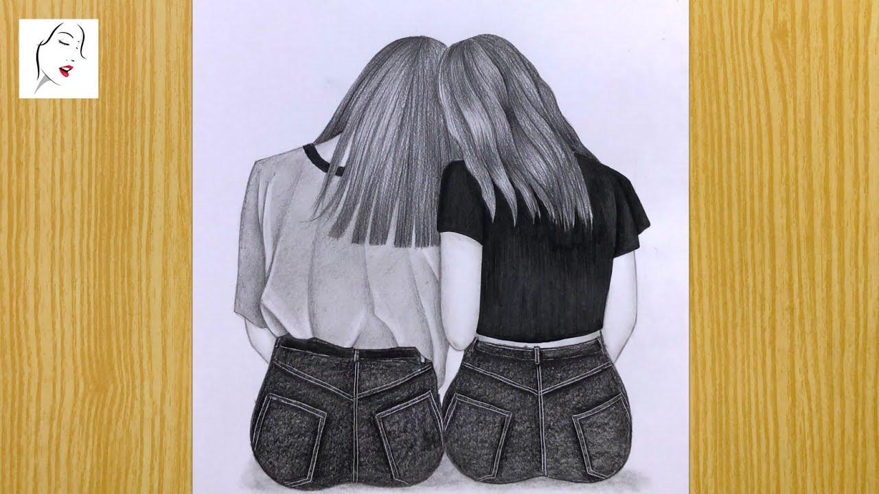 How to draw Friends Sitting Together Pencil Sketch Tutorial | Girl Drawing | The Crazy Sketcher