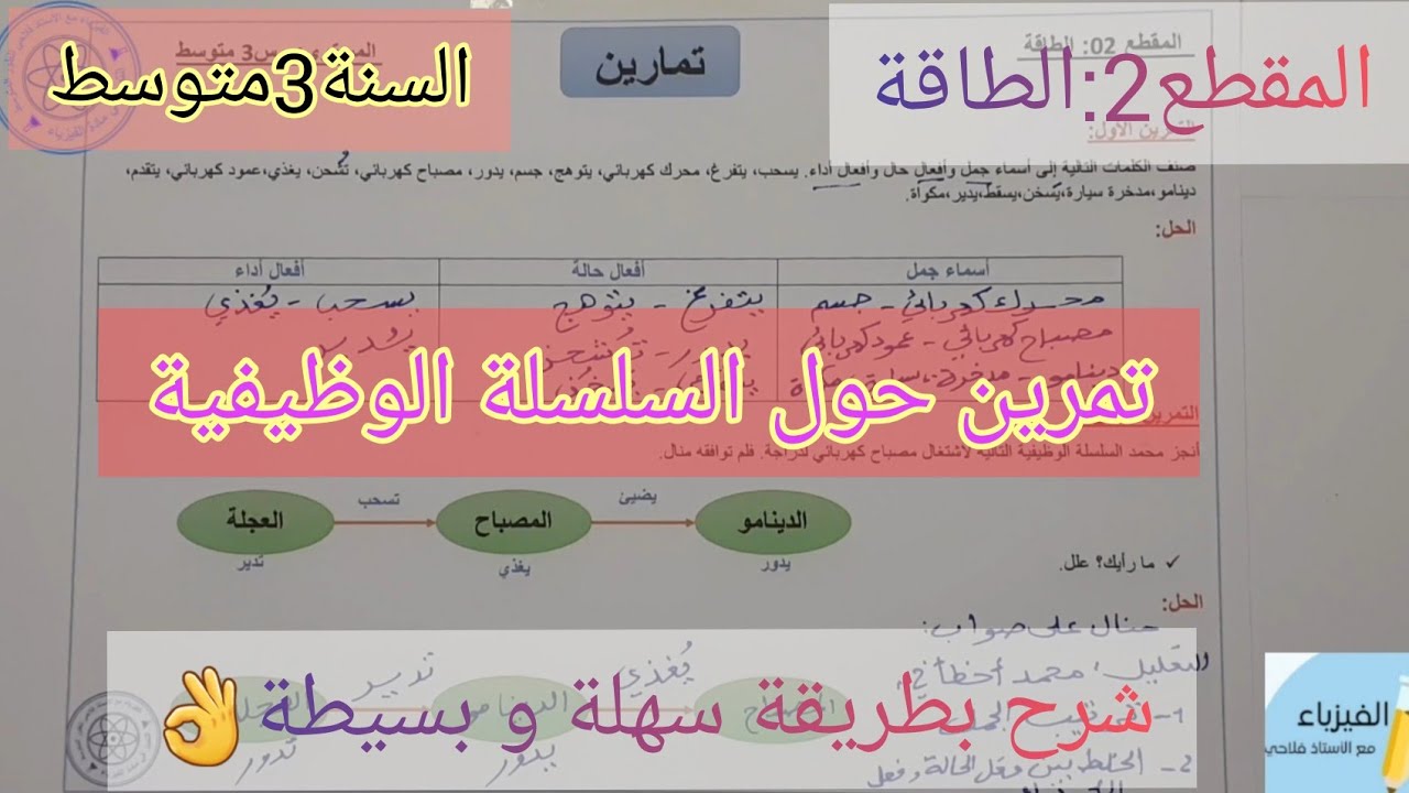 تمرين حول السلسلة الوظيفية للسنة الثالثة متوسط💯