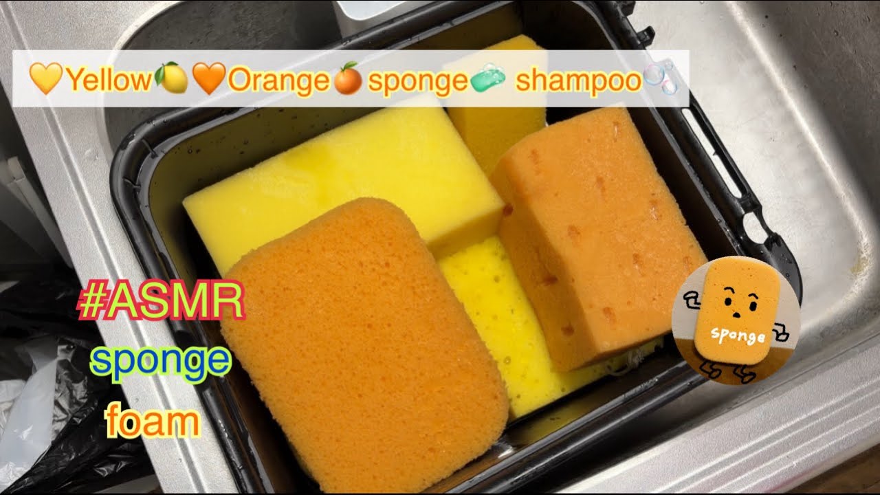 《ASMR》💛黄色💛と🧡オレンジ🧡のスポンジを泡だらけにする🍊🍋Yellow 🍋&🍊Orange🍊 sponge shampoo🫧#sponge#asmr #foam