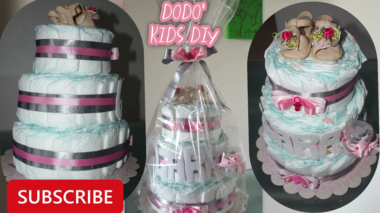 TORTA DI PANNOLINI IN 5 MINUTI. IDEA REGALO NASCITA. DIAPER CAKE DIY IN 5 MINUTES. TORT DE SCUTECE