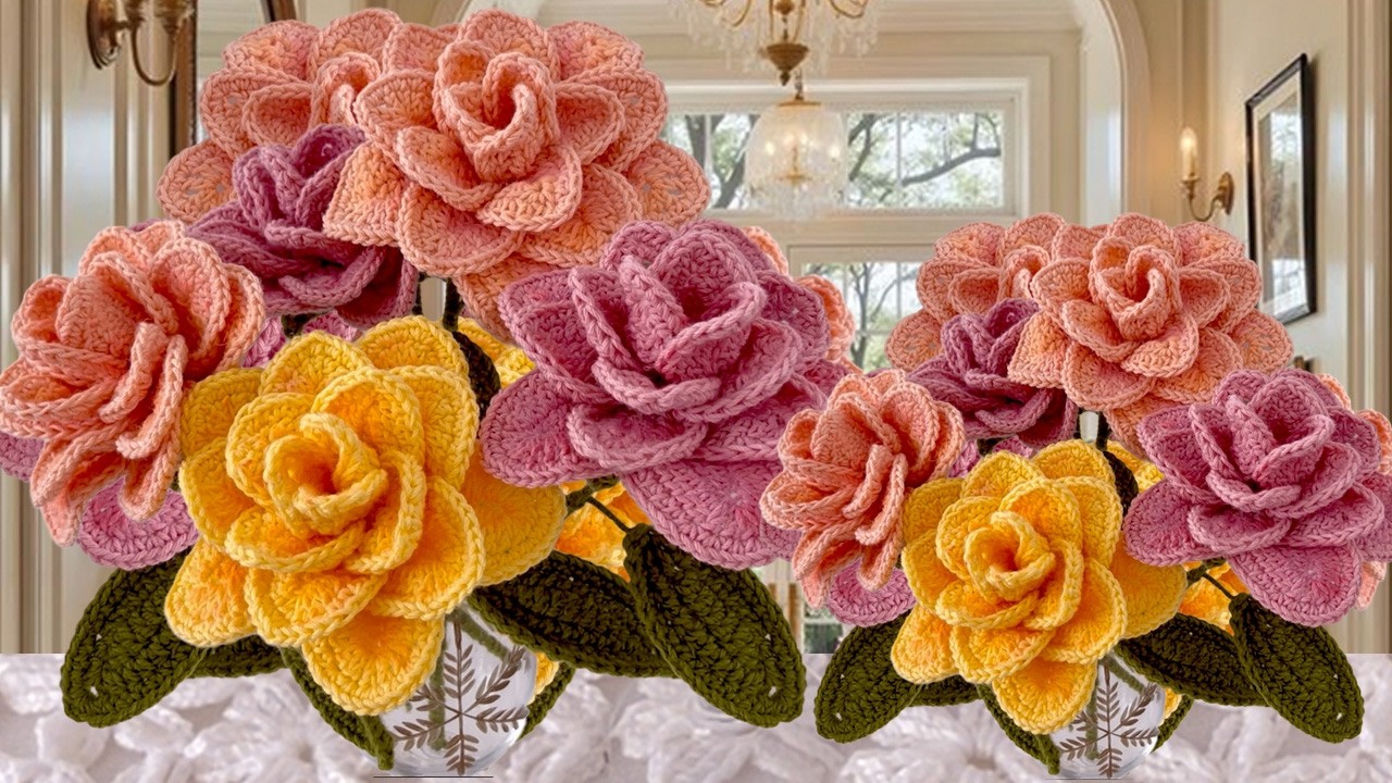 Mira como hice ROSAS FLORES hermosas para CENTROS DE MESA /Flower Roses Decor #diy #crochet #flower