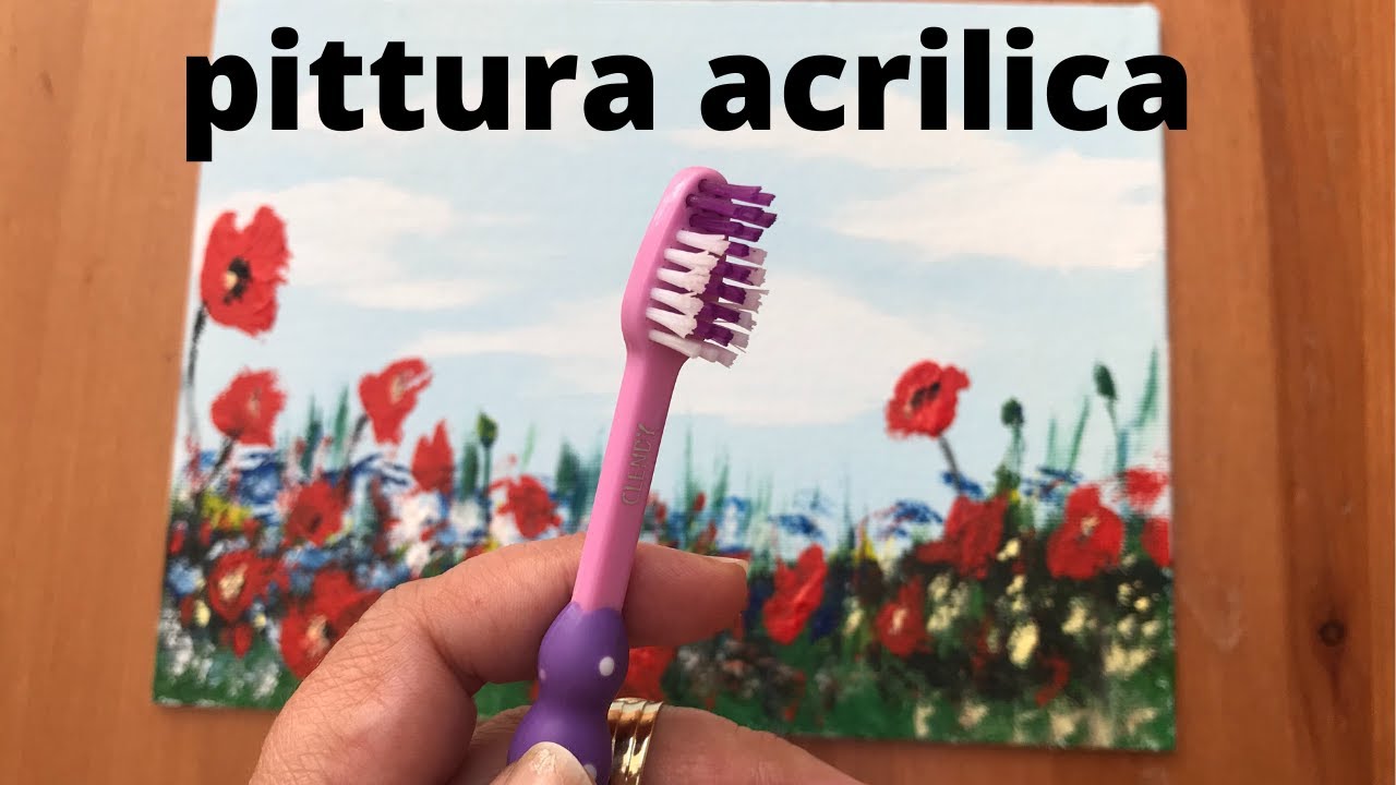 Dipingiamo con gli spazzolini da denti - campo di papaveri-pittura acrilica