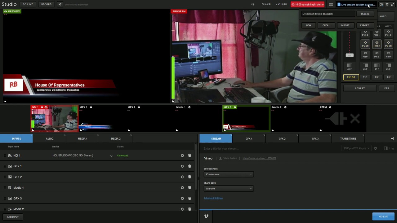 LiveStream Studio Backing up your production settings and recording scenes