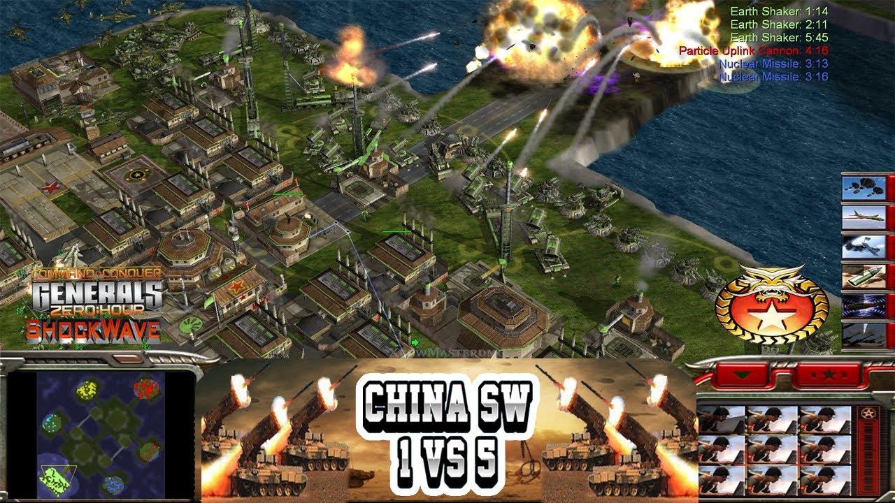 Command & Conquer Generals Shockwave - China Special Weapons 1 vs 5 HARD Generals (1080p 60fps) P52